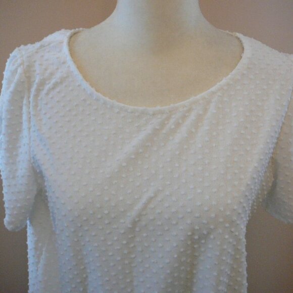 Chenault White Popcorn Textured Gathered Short Sleeve Round Neck Tie Waist Top-S - Picture 2 of 5